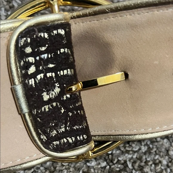 Saks Fifth Avenue Gold and Brown Textured Belt - Picture 5 of 6